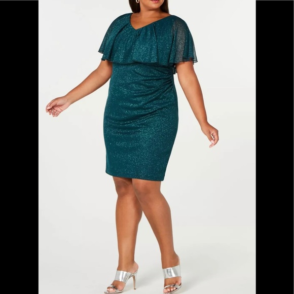 Formal Short Cocktail Plus Size 16W 22W Dress Overlay Green Gown CONNECTED - Picture 4 of 7